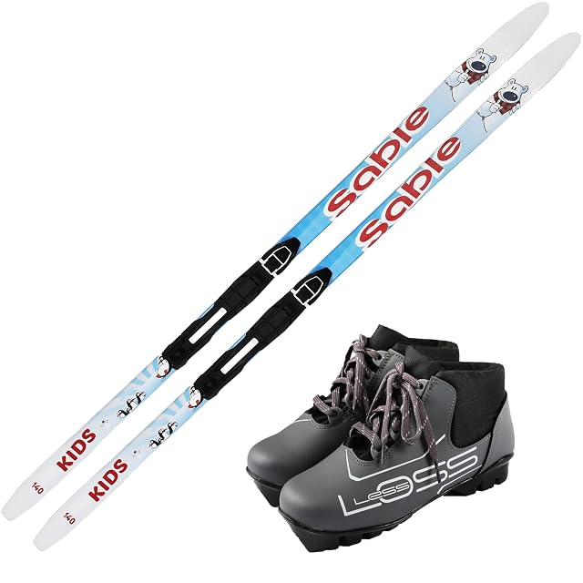 Conjunto infantil de esquí de fondo Skiwax Europe Panda, 120 cm, con fijaciones y botas NNN