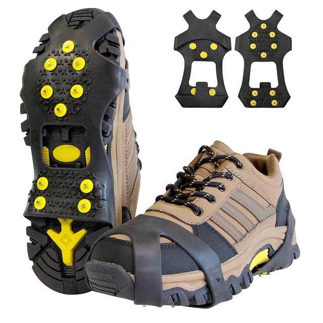 Crampones para calzado WSOAFVK negros de goma con diez tacos metálicos