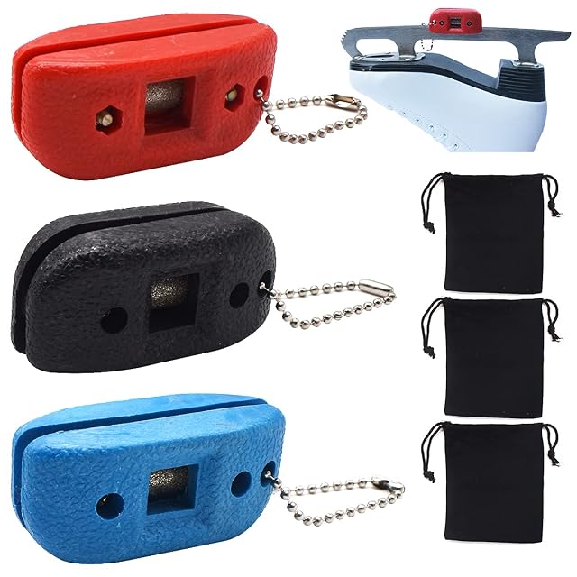 Conjunto Tianher de tres piedras de afilar patines, roja, azul y negra, con fundas