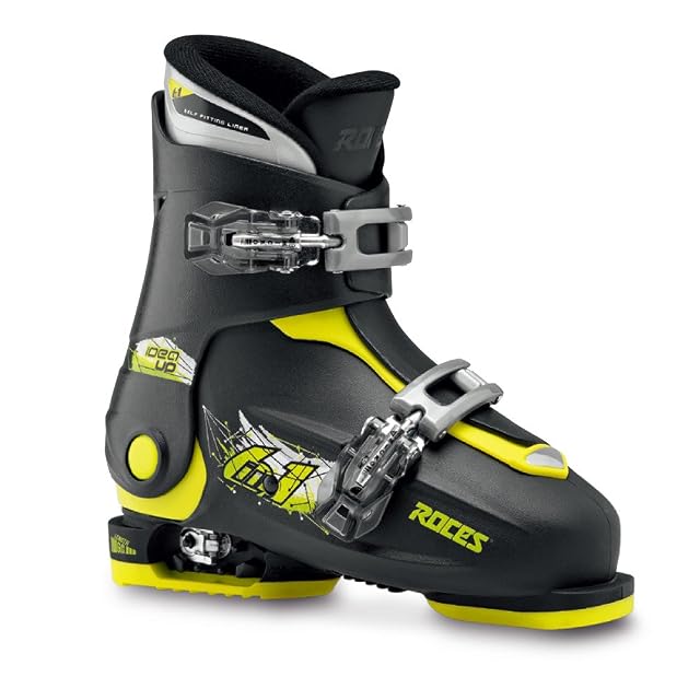 Bota de esquí infantil regulable Roces Idea Up, negra y verde lima