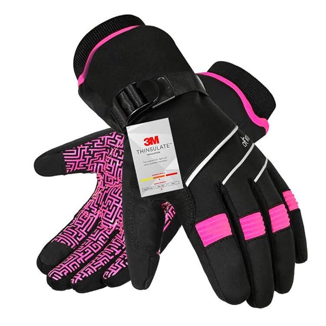 Guantes de invierno BIKINGMOREOK rosas con forro Thinsulate