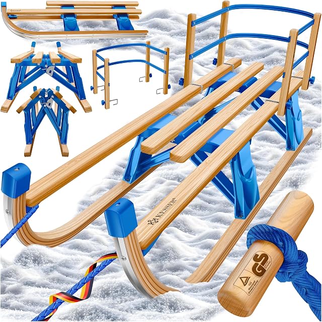 Trineo davos plegable de haya KESSER, 110 cm, con patines metálicos