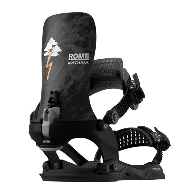 Fijación de snowboard Rome Katana AW Pro FASE negra con talonera de aluminio forjado